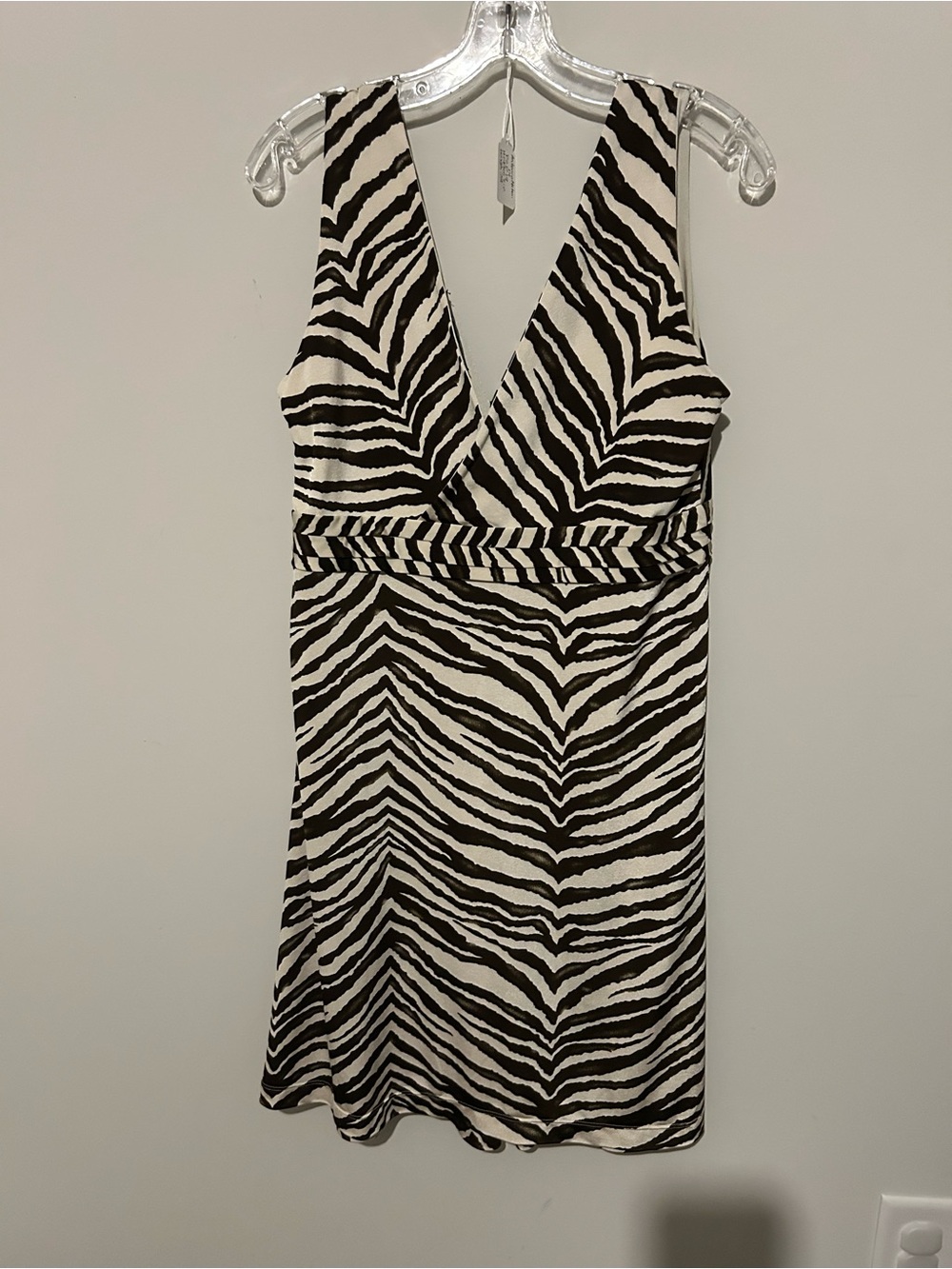 ANTONIO MELANI Black & White Zebra Print V-Neck Mini Dress